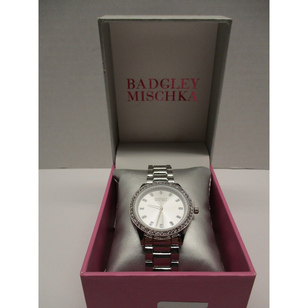 Badgley Mischka Crystal Accented Silver Tone Watch Women's Tested Working In Box